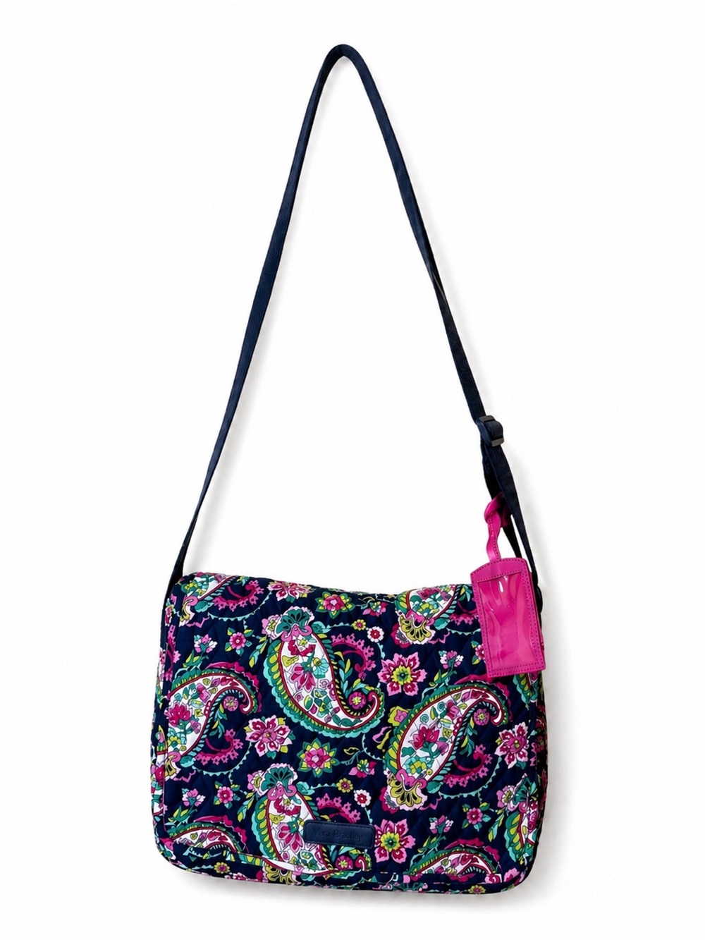 Vera Bradley Quilted Messenger Bag – Navy Paisley Floral Crossbody